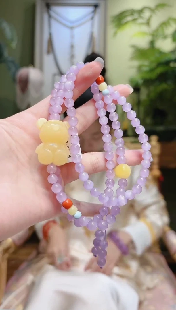 【闪购商品】锂辉石项链未镶嵌蜜蜡熊三通紫锂辉项链2号
