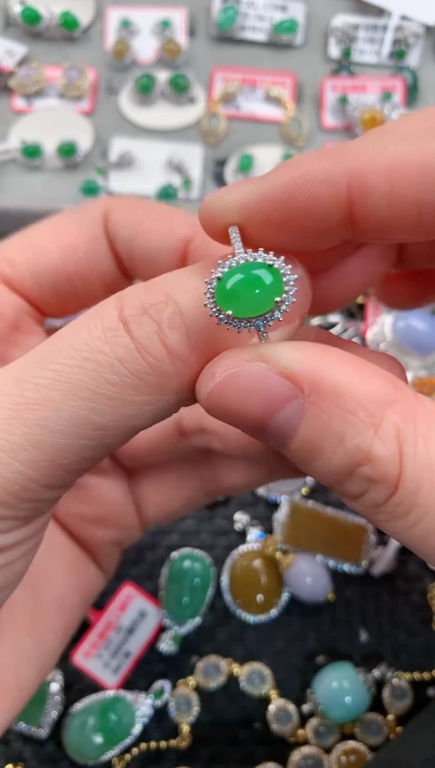 银S925镶嵌戒指翡翠1010---3