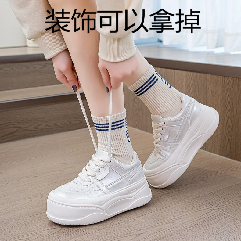 欧货女鞋厚底松糕鞋女增高小白鞋2025春季新款软底休闲鞋高跟板鞋