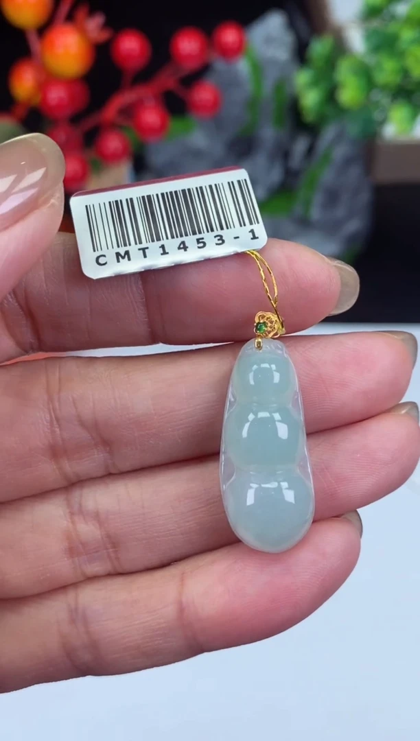 吊坠(不含链)18K金镶嵌翡翠豆子多样性发其一@@CMT1453-1