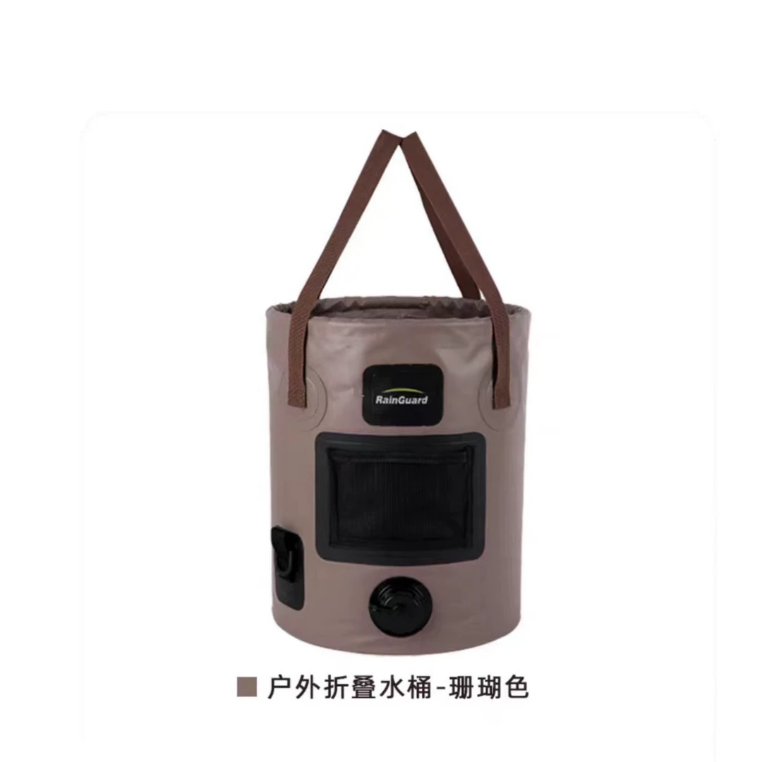 户外便携式可折叠大容量带盖带阀门圆形手提水桶野营用