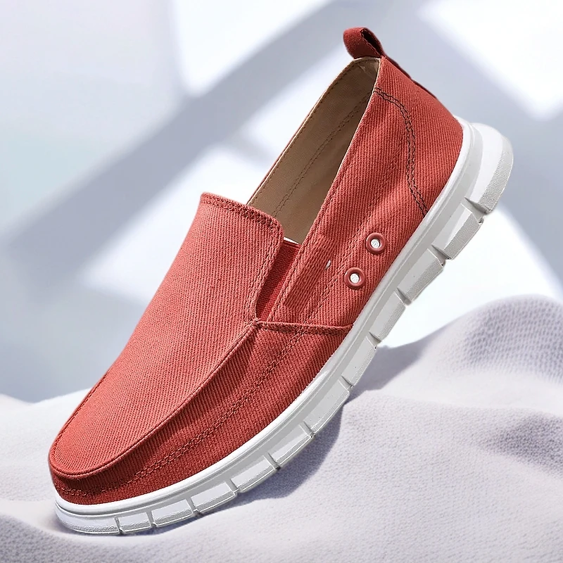 男鞋夏季新款经典透气一脚蹬帆布鞋平跟轻便纯色薄款软底低帮单鞋