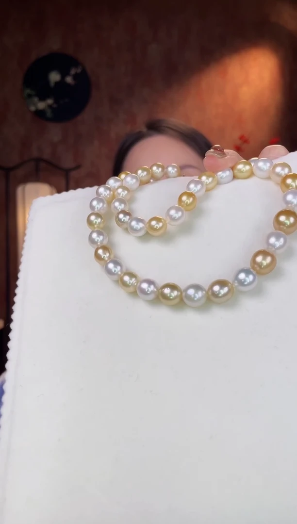 【闪购商品】海水珍珠项链银S925镶嵌白金混彩9-11mm