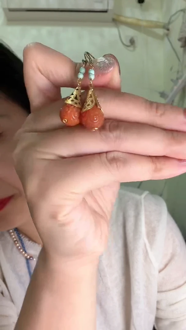 未镶嵌南红玛瑙耳饰耳钩