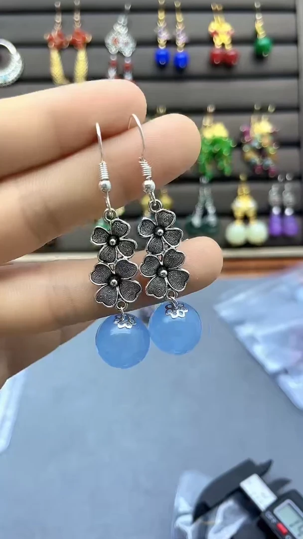 【闪购商品】海蓝宝石耳饰银S925镶嵌562000