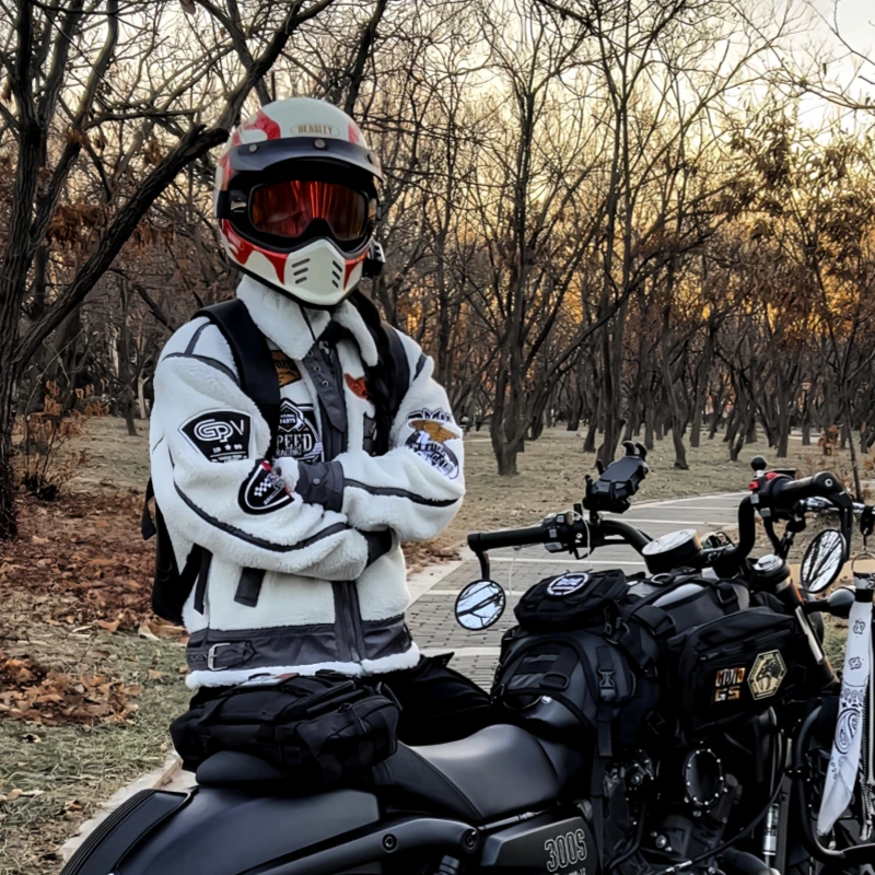 duhan/杜汉秋冬加绒摩托车骑行服机车赛车服保暖防风日常复古仿赛