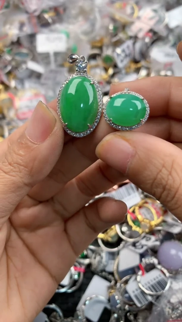 银S925镶嵌戒指翡翠555----9