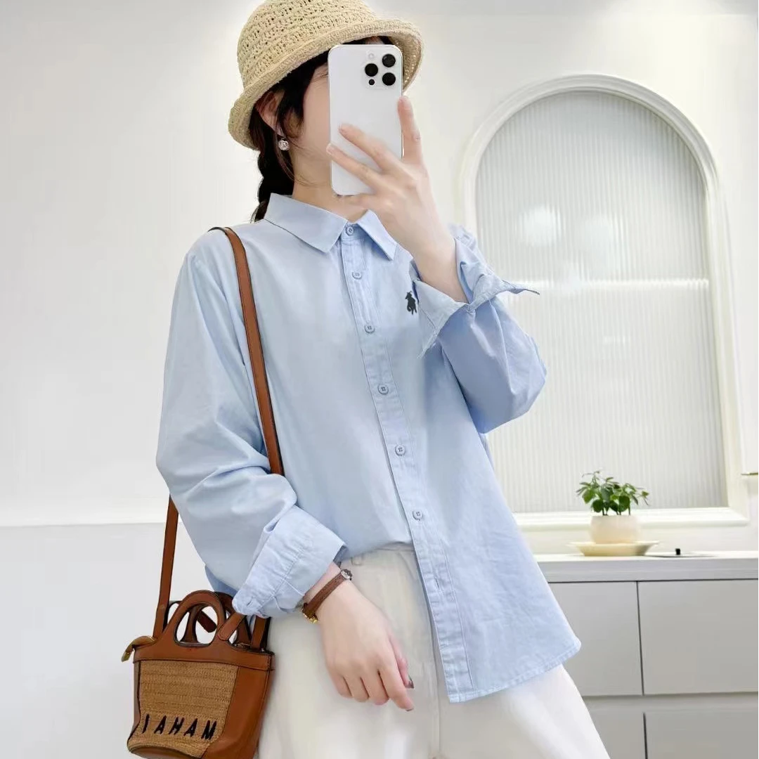「100%棉 薄款」刺绣衬衫女春夏薄款叠穿内搭休闲衬衫文艺衬衣