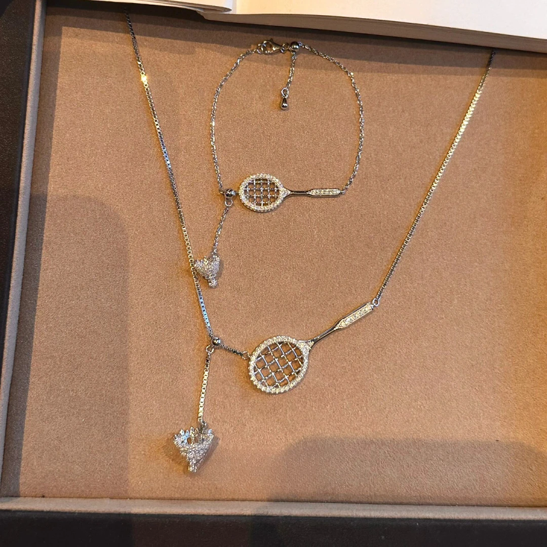 铜合金项链 羽毛球对拍项链高级感轻奢毛衣链配饰手链时尚百搭