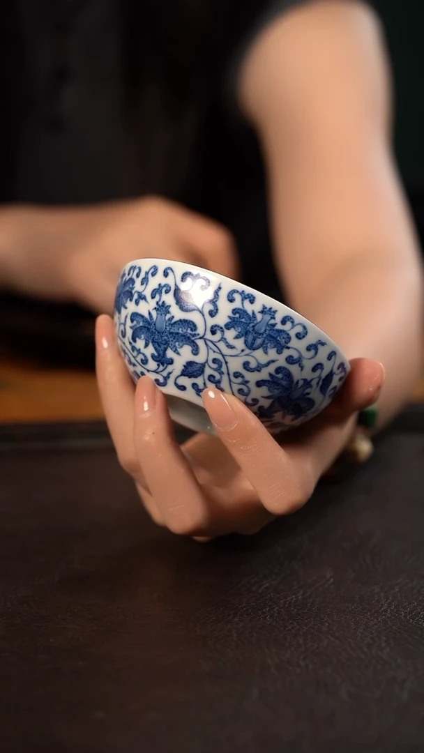 贵红窑青花西番莲普洱杯