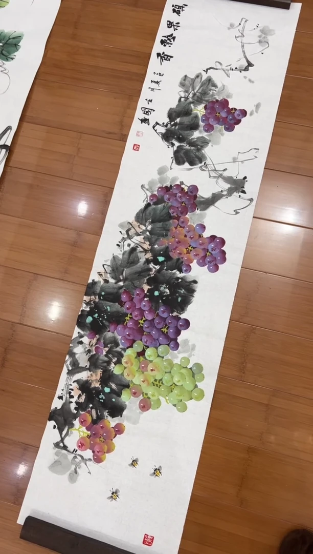 国画【直播福利，纯手工手绘】王立国葡萄横幅138*34