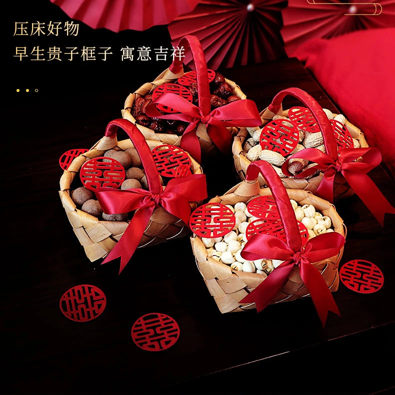 早生贵子提篮篮子结婚用品大全压床摆件喜篮婚房布置模具干果托盘
