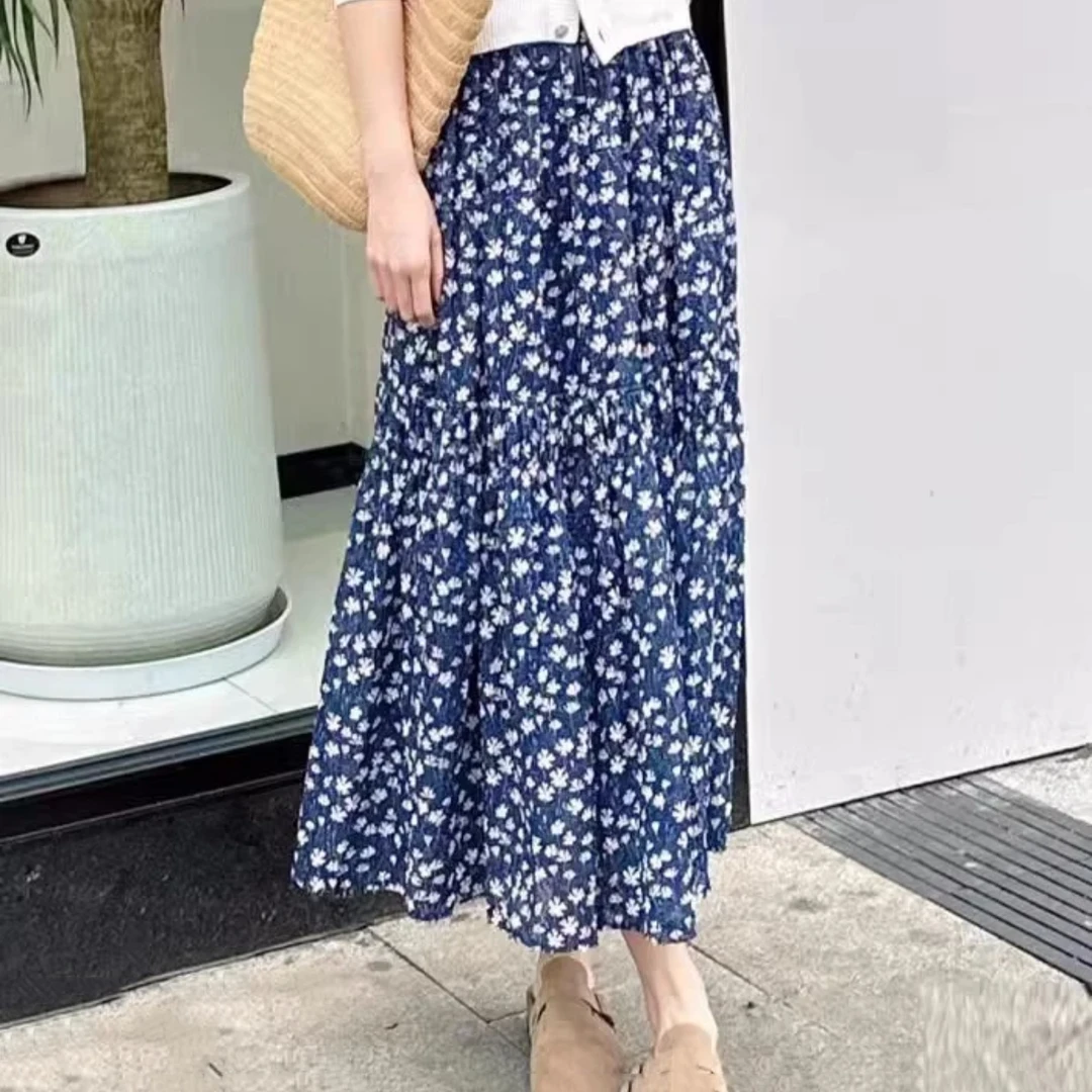 【商场同款】2025秋新款松紧腰复古a字伞裙女碎花半身裙长裙5200408