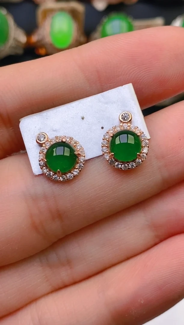 翡翠银S925镶嵌耳饰天然