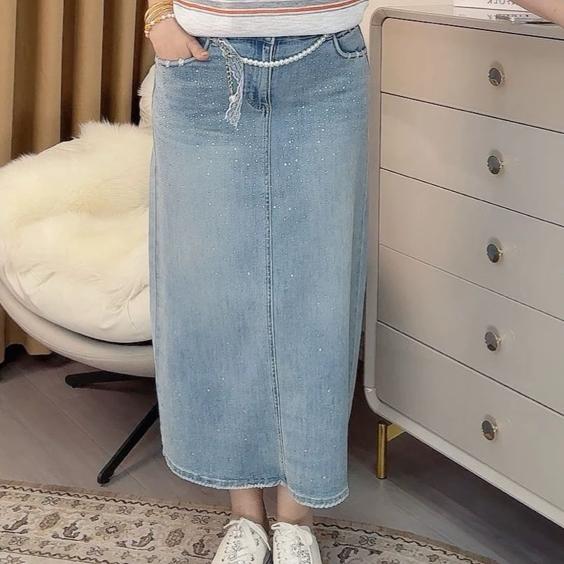 牛仔高腰时尚开叉中长6368款夏季半身裙