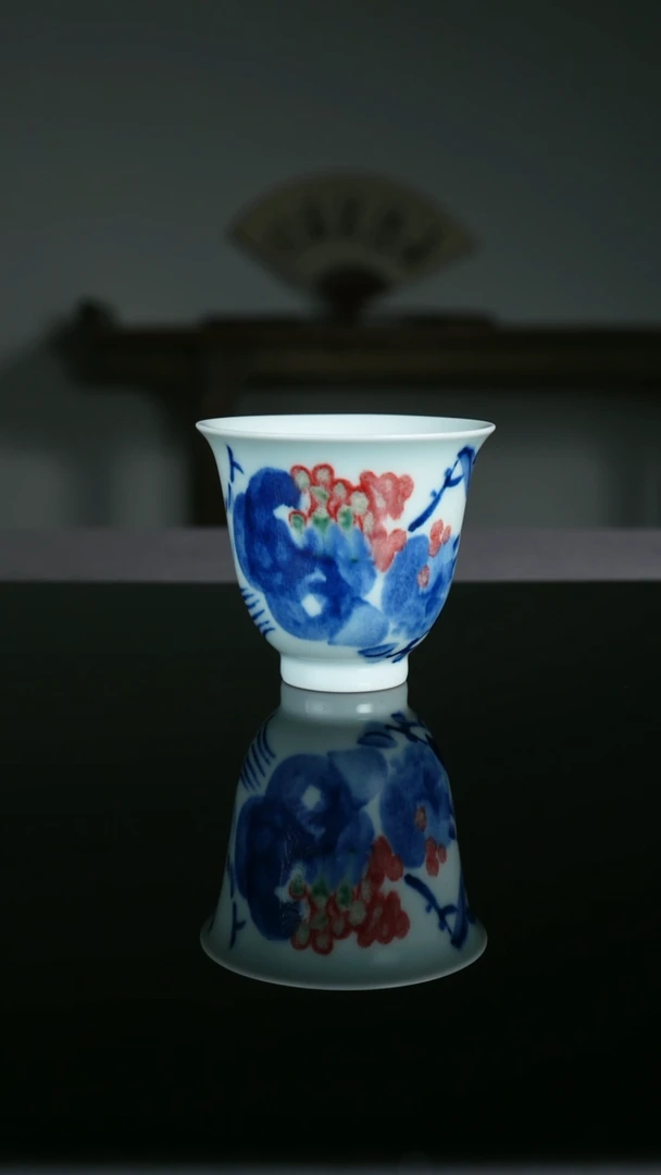 【闪购商品】瓷片《笑口常开》青花釉里红主人杯