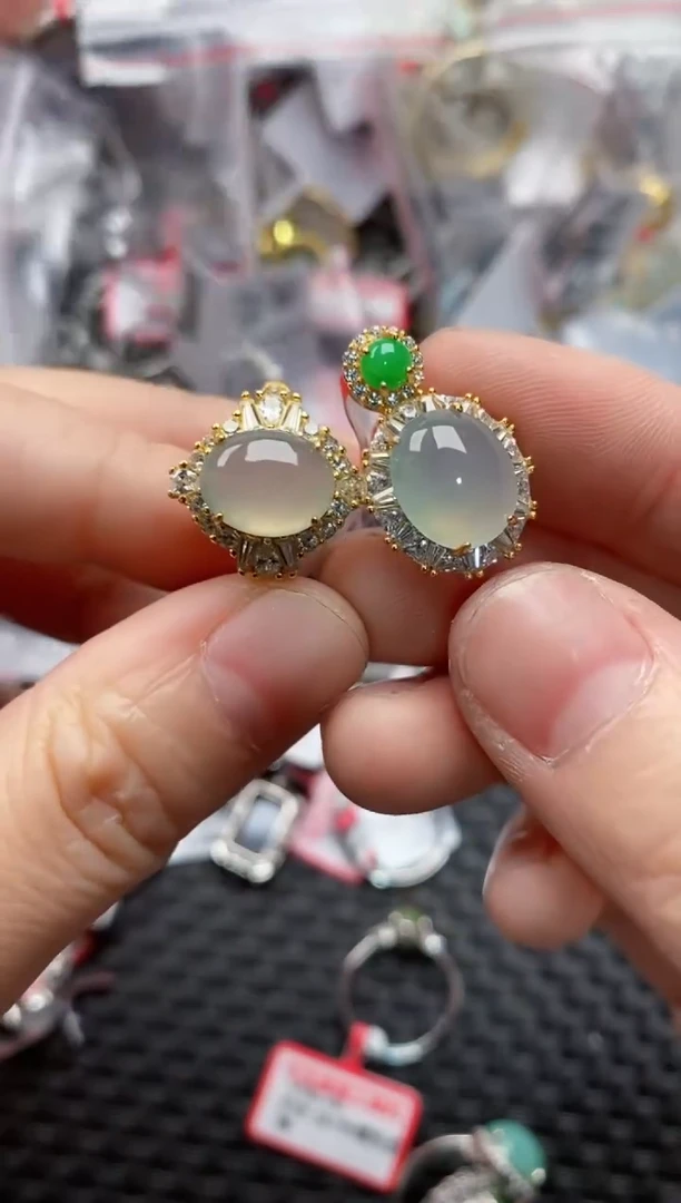 银S925镶嵌戒指翡翠5555---9