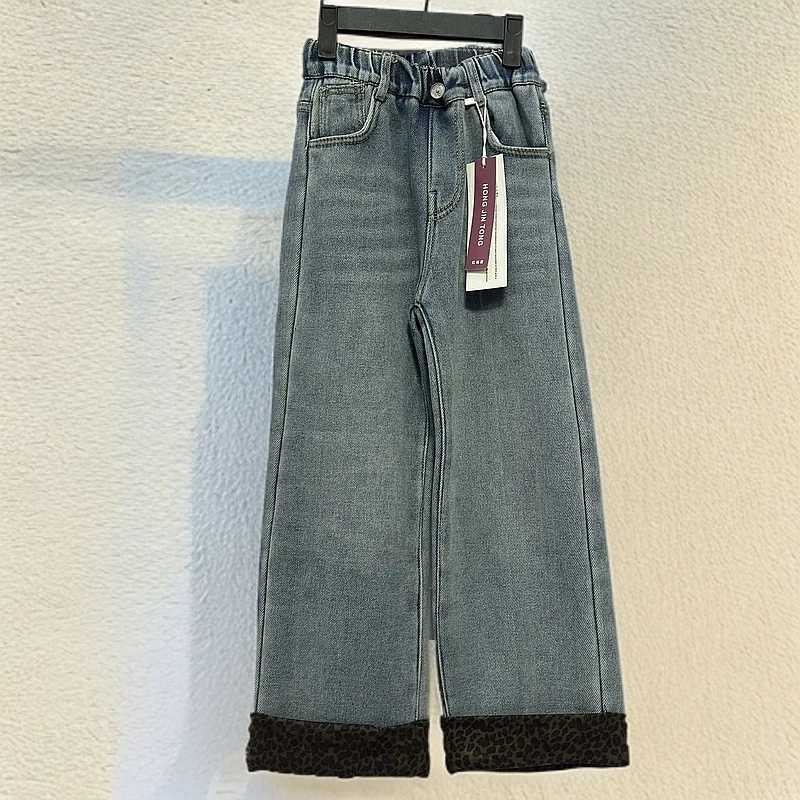 冬季儿童女款一体绒牛仔裤子