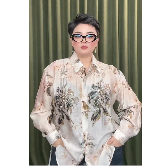 迪拜风民族风大码女装印花钉珠重工衬衫026
