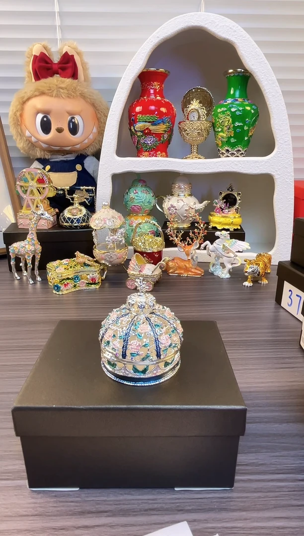 七宝烧珐琅彩 首饰盒 复古小摆件 送人送礼个人收藏   王冠银蓝色