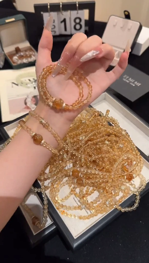 水晶手链合金黄塔晶双圈x2120