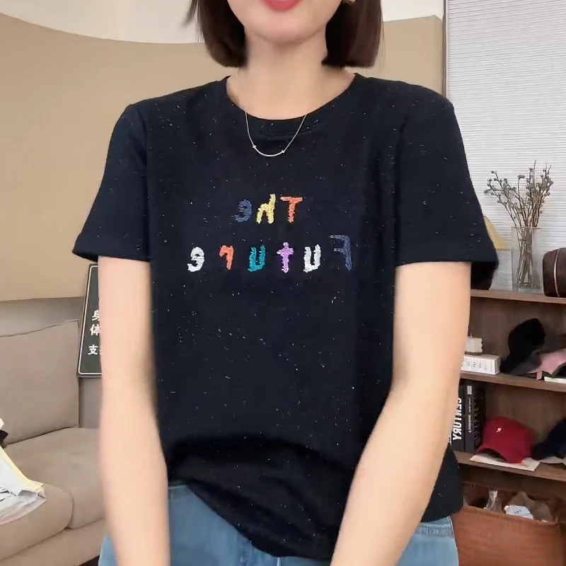 【彩色点点】重工“走针绣”工艺刺绣好面料圆领短袖T恤LK2502895