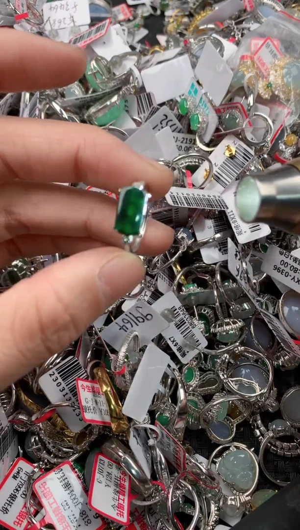 银S925镶嵌戒指翡翠999   9