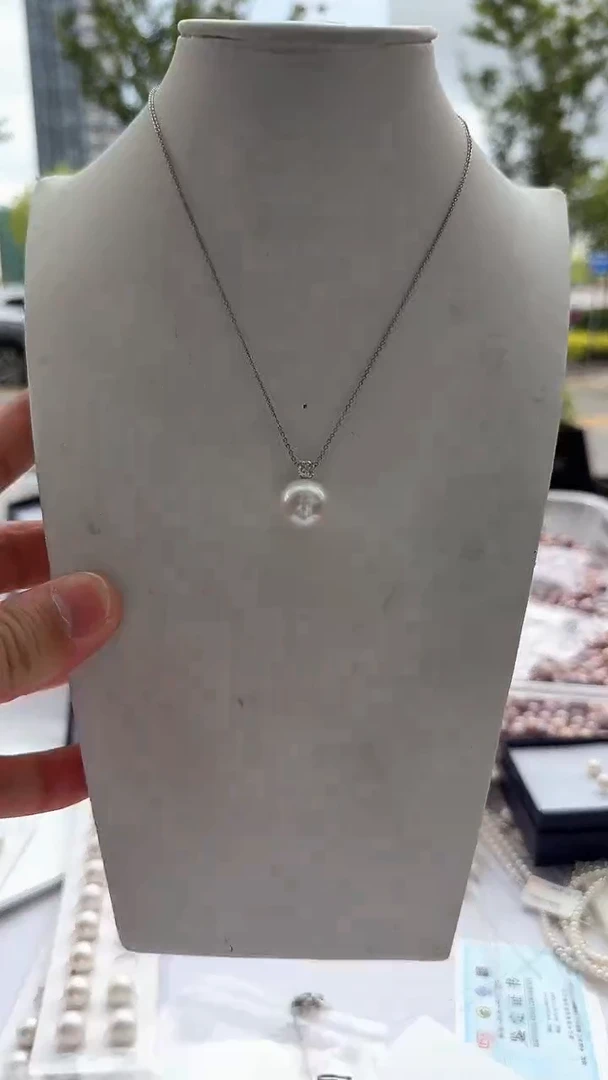 淡水珍珠银S925镶嵌吊坠(赠链)12-13mm（王妃吊坠）