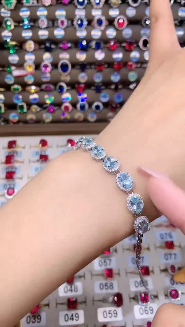 海蓝宝石手链银S925镶嵌链条5A