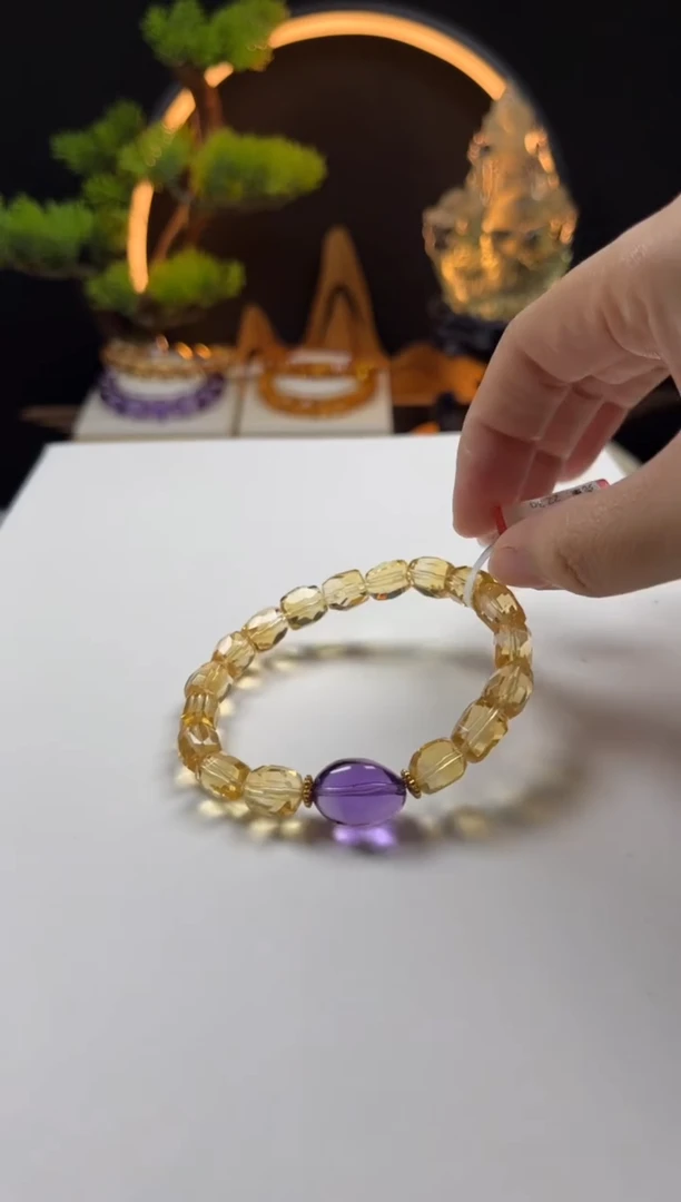 水晶手串未镶嵌琉*月天然黄水晶切面设计手串