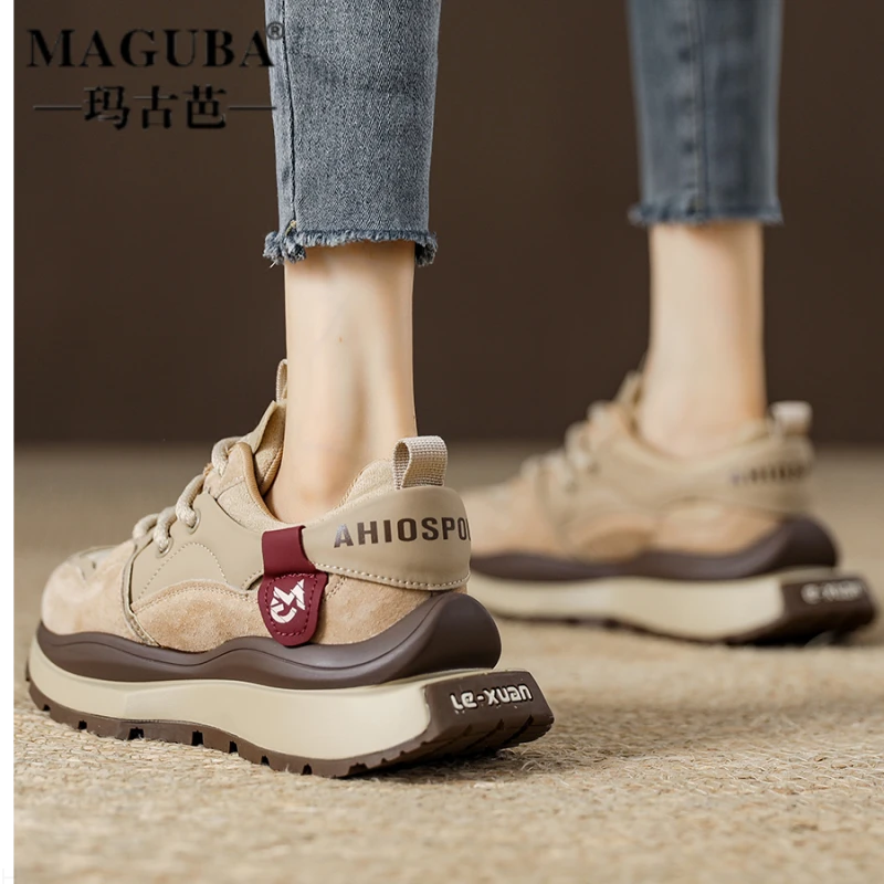MAGUBA/玛古芭女鞋舒适透气百搭休闲厚底增高复古时尚潮款老爹鞋