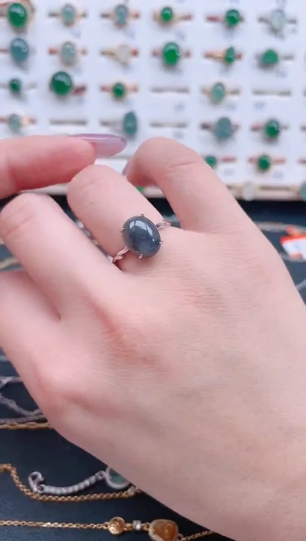 银S925镶嵌戒指翡翠天然翡翠