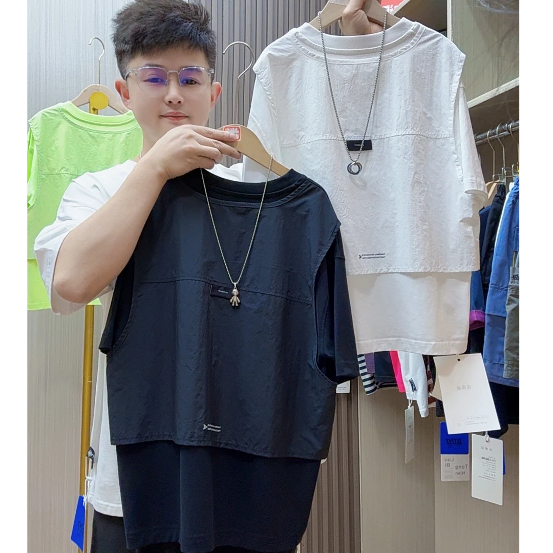 男童短袖t恤夏装夏季中大小童假两件印花夏半袖洋气儿童上衣童装