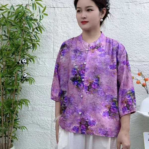 2025新款夏季休闲气质女士印花衬衣薄款开衫时尚休闲百搭宽松装