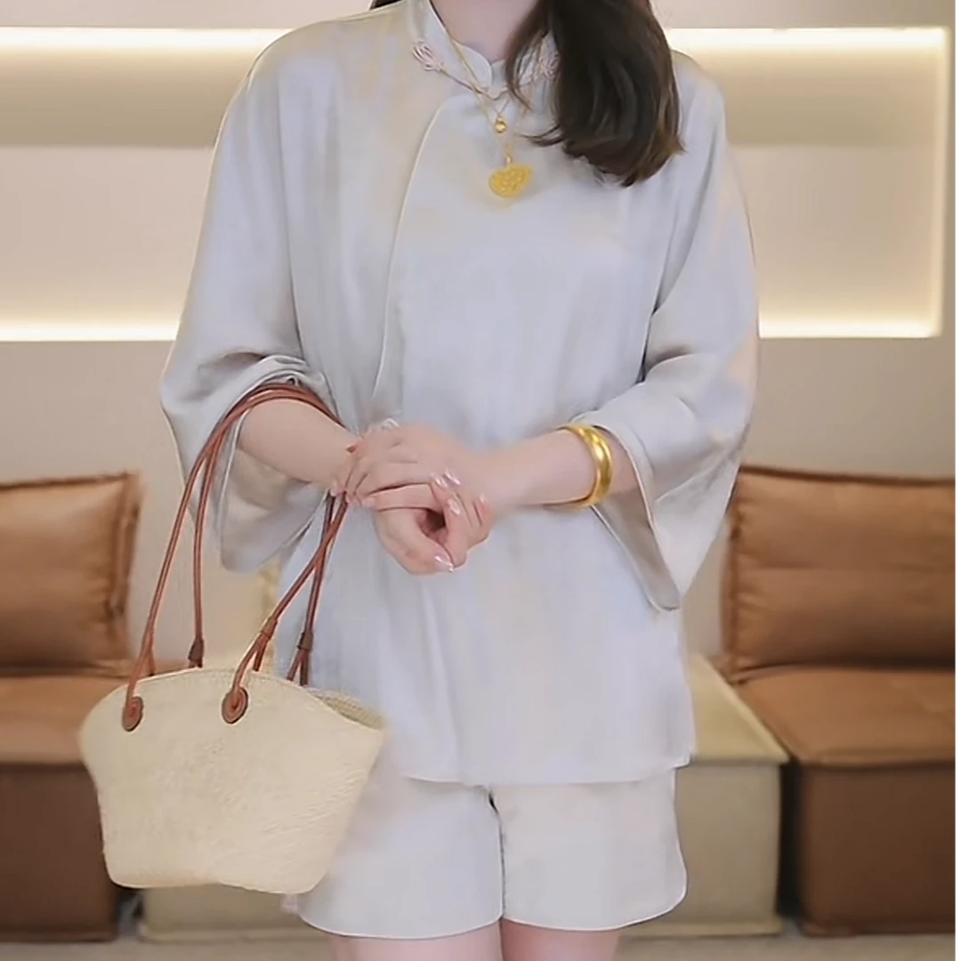墨染之道 “智系灰色系”冰镇纳凉 蝴蝶缎锦簇真丝衣服FX0465