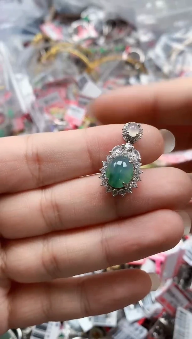 银S925镶嵌戒指翡翠天然A货缅甸翡翠