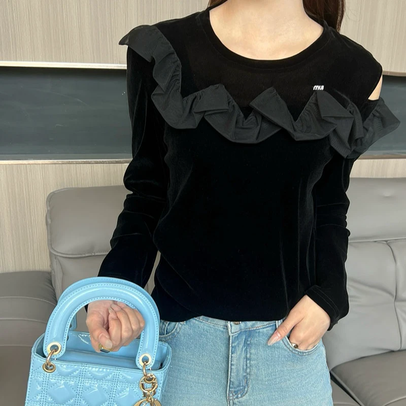 265612 漏肩上衣丝绒