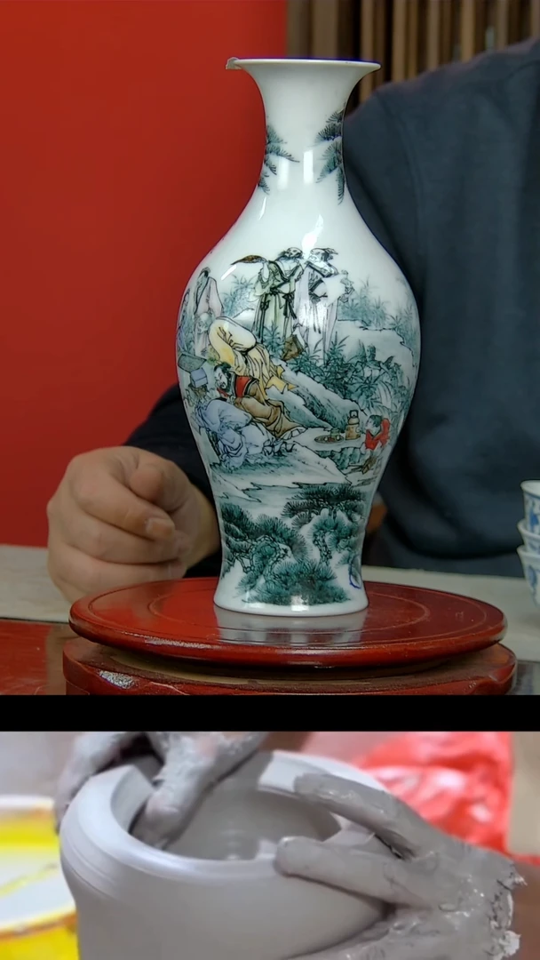 【闪购商品】014景德镇民间艺人香山九老图画片赏瓶