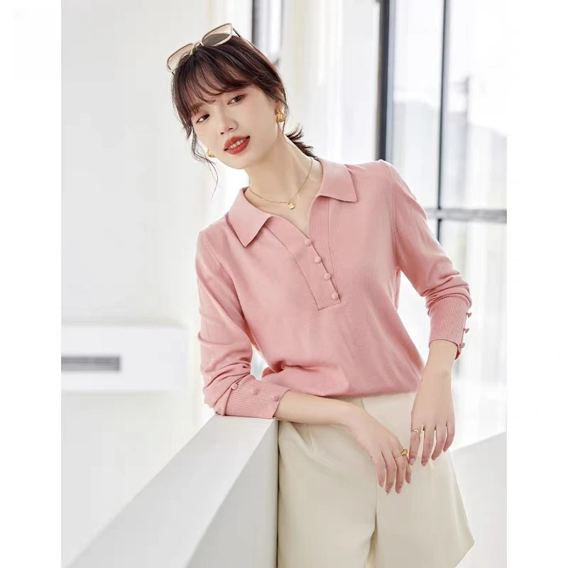 绒贝斯 73005粉色Polo领针织衫毛衣女春秋2025年新款针织上衣