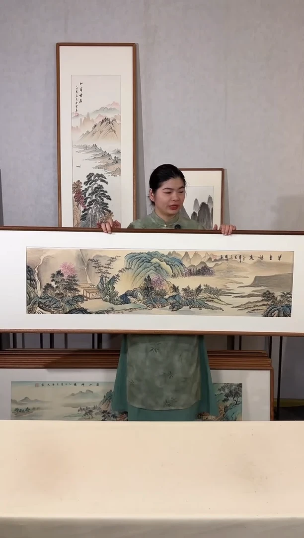 国画手绘*草堂访友52*172cm带框发货