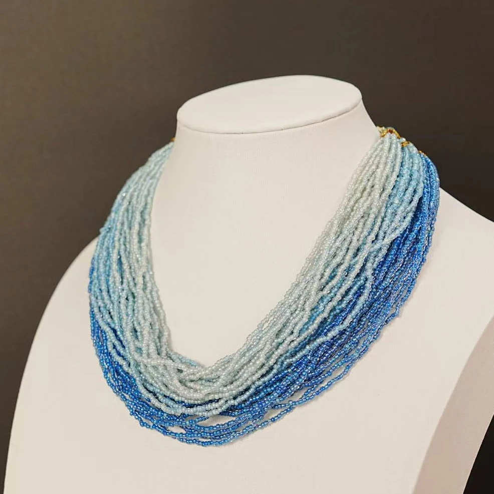 合金珐琅项链 B0110 意大利手工款多股琉璃珠项链