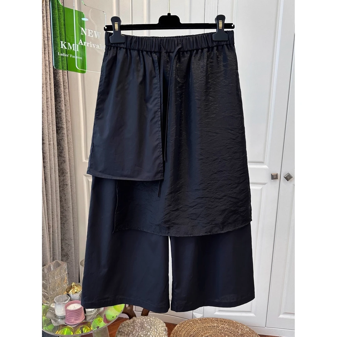 设计感不规则网纱拼接休闲裤女夏季新款胖mm小个子款式显瘦八分裤