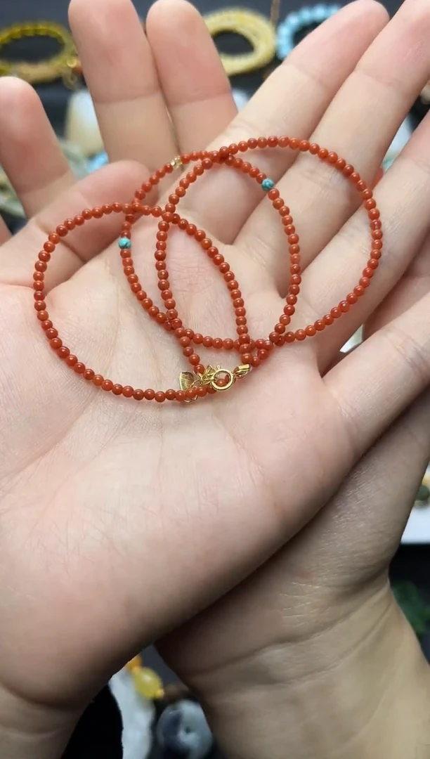 银S925镶嵌颈饰南红玛瑙小米珠链06