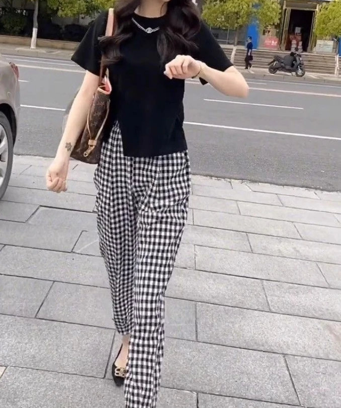 夏天防蚊裤女款九分高腰宽松直筒裤垂感直筒九分裤夏季薄款糯米裤