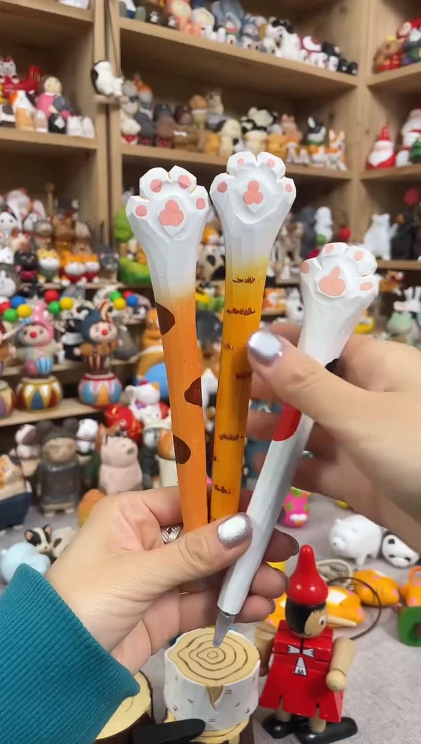 木捡漏价手工木雕猫爪笔三支