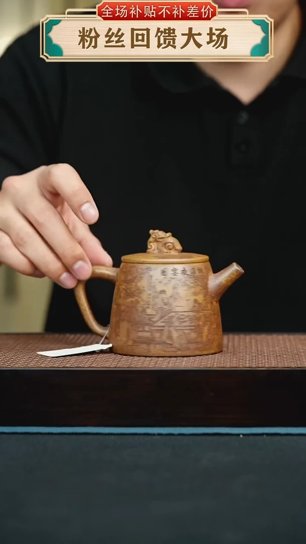 茶壶紫砂龙骨金砂刻绘瑞兽高石瓢