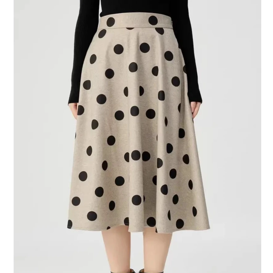 【商场同款】时尚新款秋冬百搭高腰波点中长裙A字半身裙女1200347
