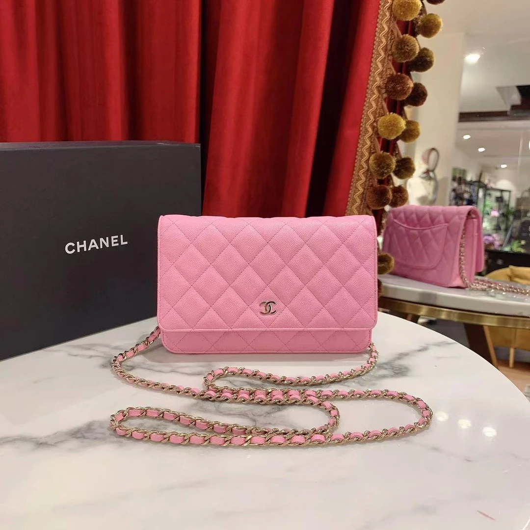 99新 Chanel/香奈儿 发财包woc樱花粉金荔枝单肩包/70022278