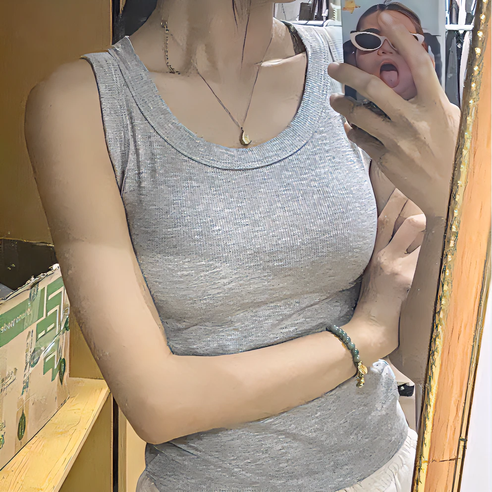 【青仓】吊带背心女士夏季外穿内搭打底灰色新款螺纹百搭美式上衣