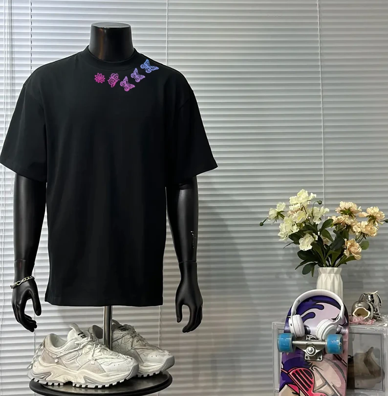 230克重磅纯棉短袖美式个性时尚印花透气黑色T恤休闲百搭圆领短袖